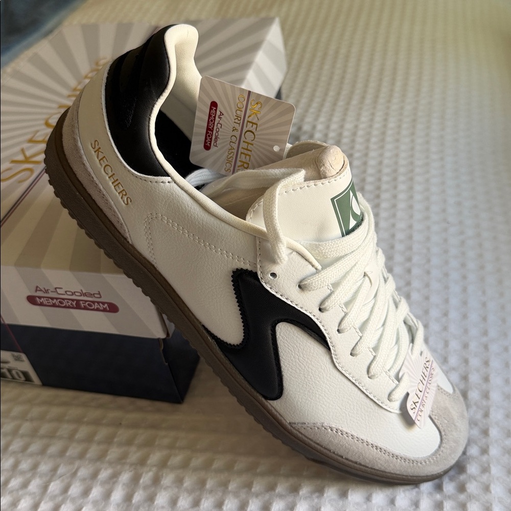Skechers Court Classics Box with Navy, White, Gold Accents